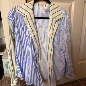 Princess Polly Blue & Cream Striped Casual Button-Down Shirt